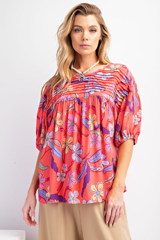 Easel Hot Coral Blossom Top