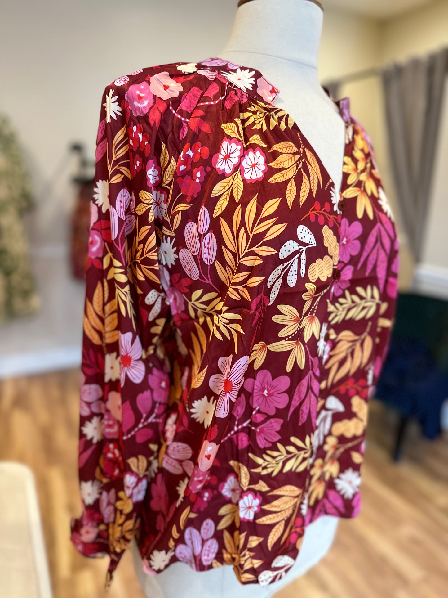 Southern Grace Floral Shirt in Maroon