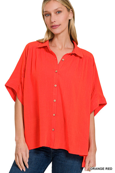 Zenana Linen Top in Orange Red