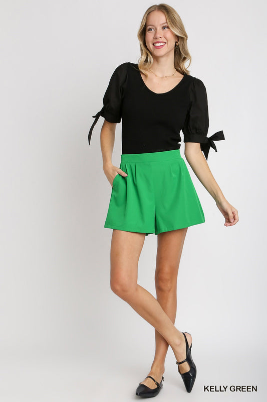 Umgee Pleated Shorts in Kelly Green