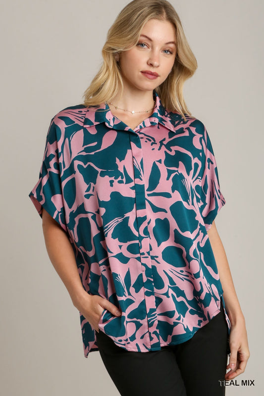 Umgee Bold Floral Top in Teal