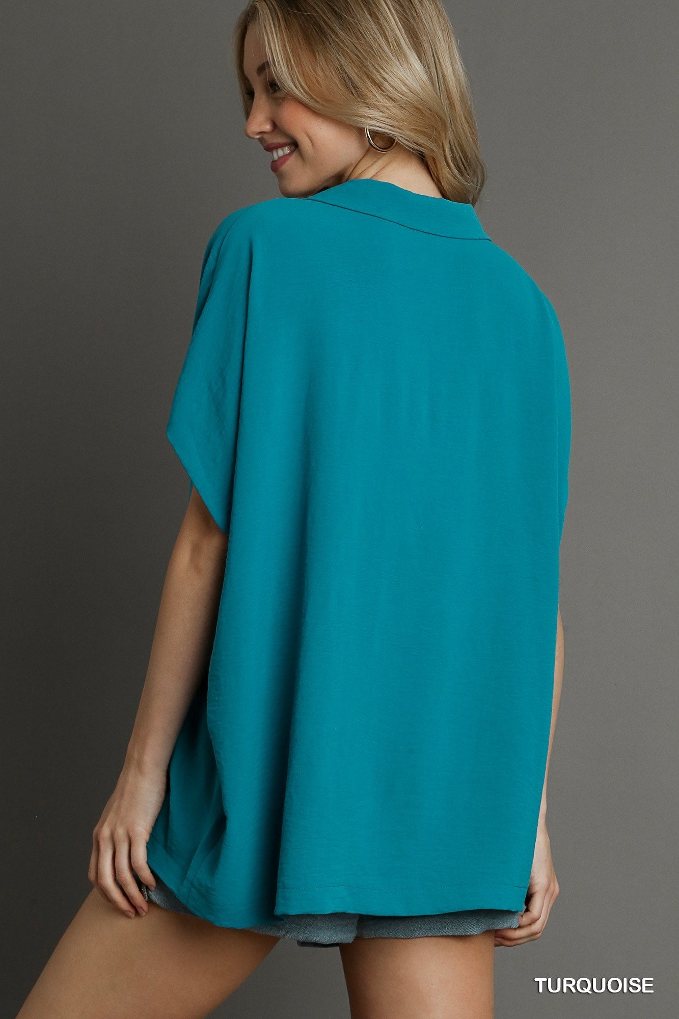 Umgee Oversized Collared Top in Turquoise