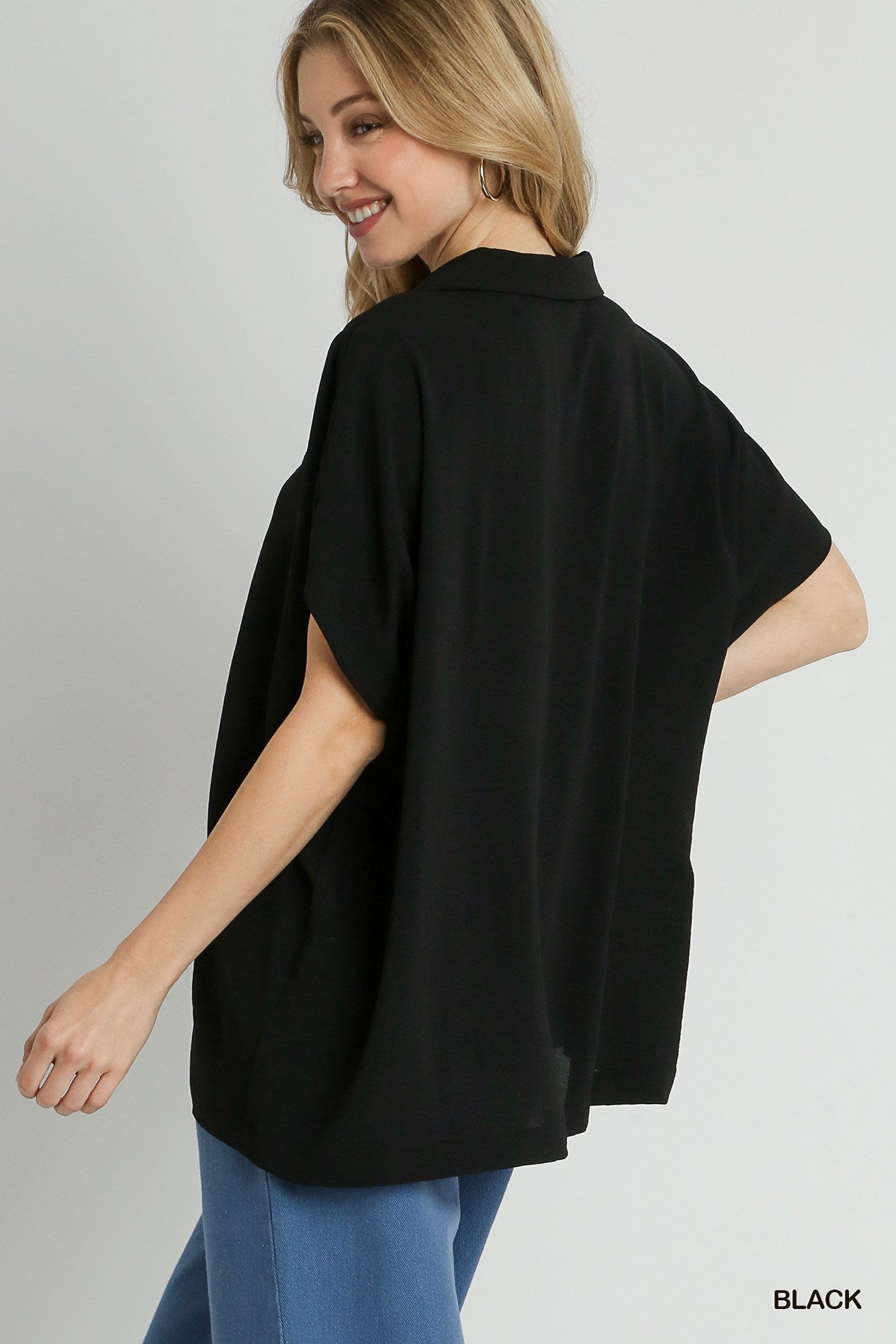 Umgee Oversized Collared Top in Black