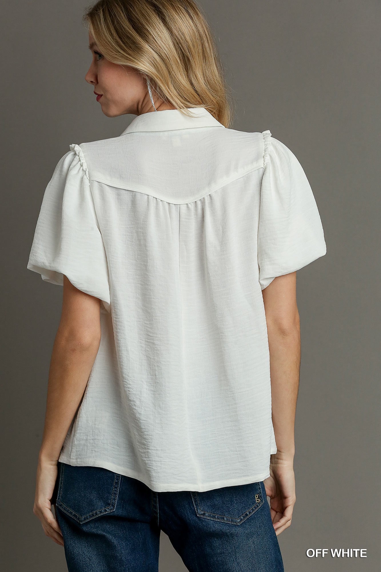 Umgee Off White Bubble Sleeve Top