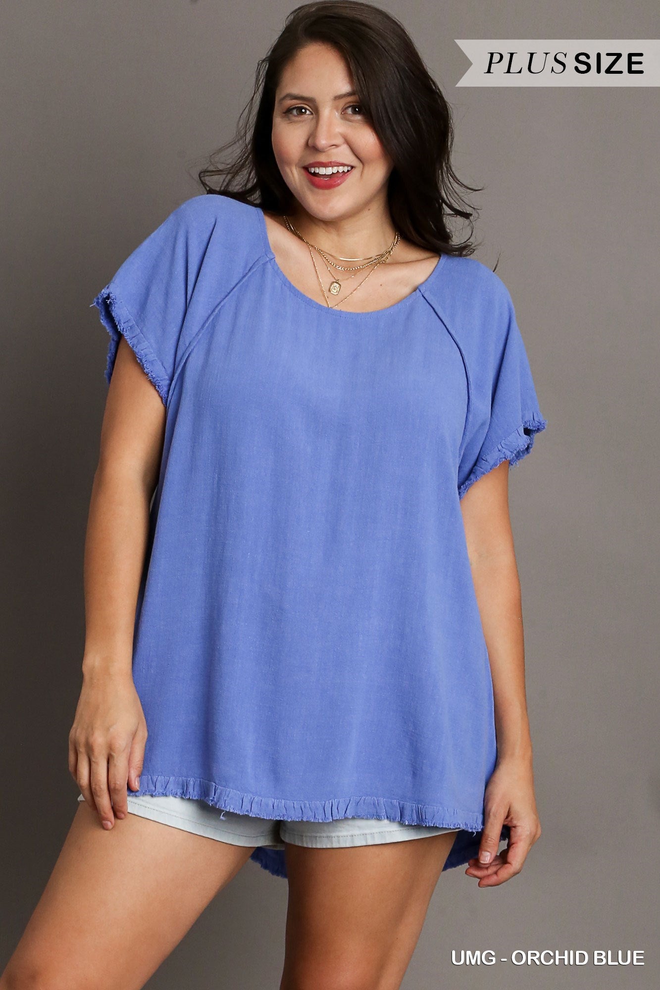 Umgee Fringe Edge Top in Orchid Blue