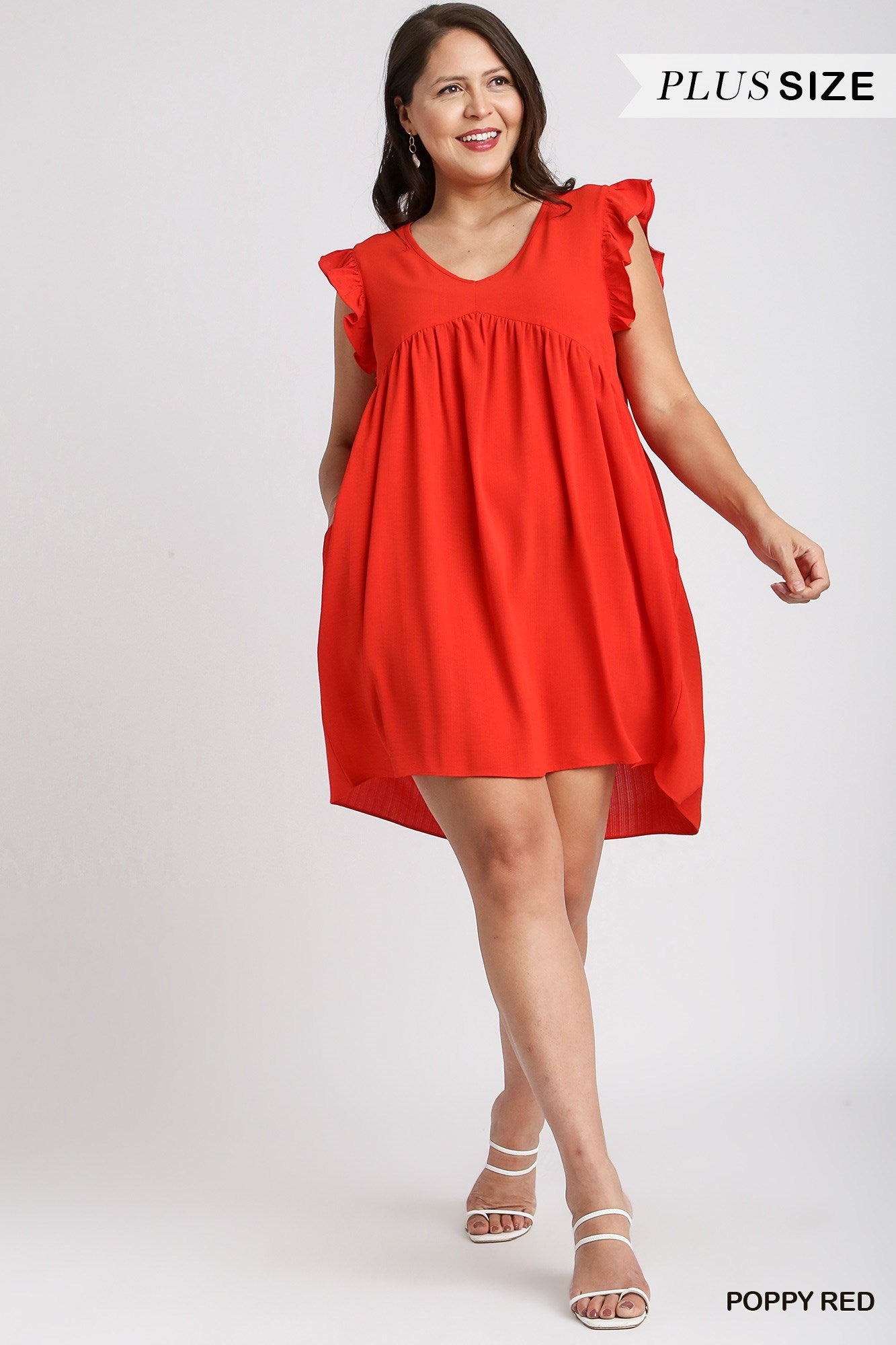 Umgee Ruffle Sleeve Dress in Red