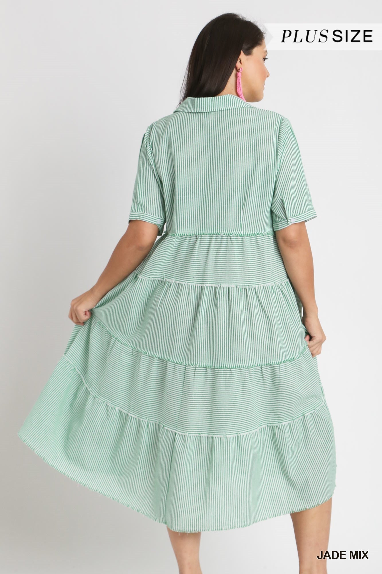 Umgee Tiered Jade Stripe Dress