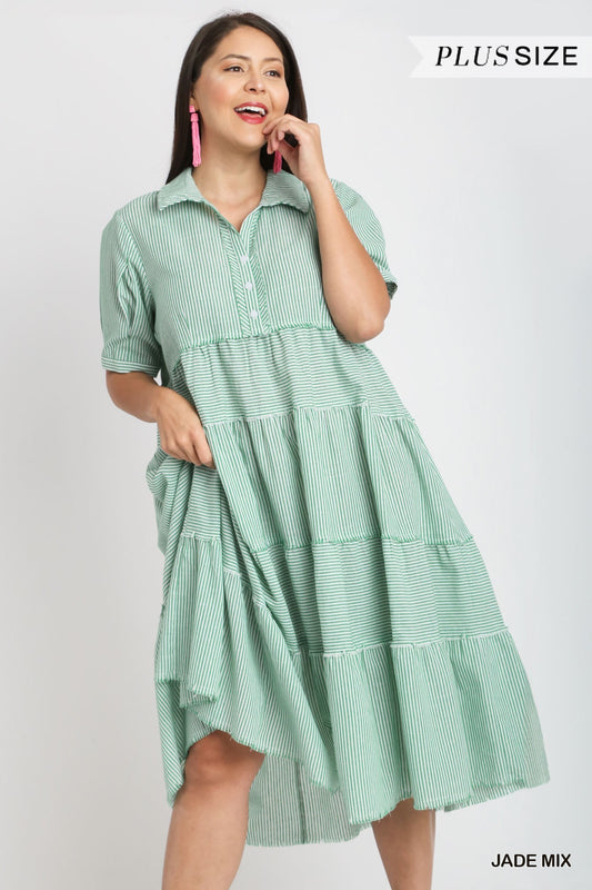 Umgee Tiered Jade Stripe Dress